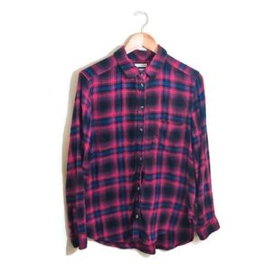AMERICAN EAGLE Red Multicolor Boyfriend Plaid Button Up Soft Flannel Top L